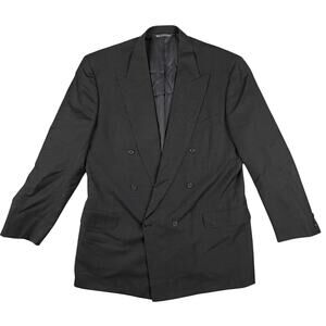 Ermenegildo Zegna 46L Blazer Black Red Windowpane Double Breasted Swiss Made VTG